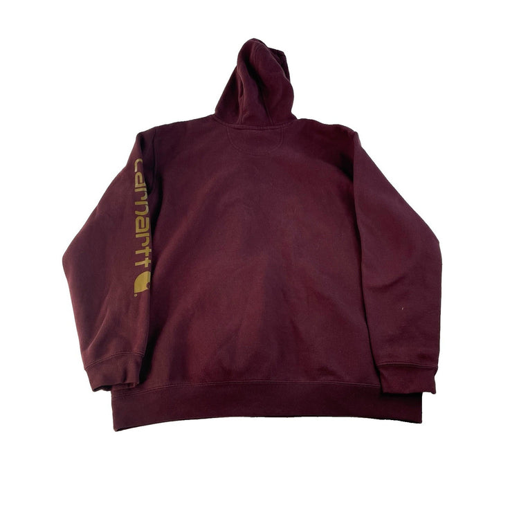 Men's Carhartt Maroon Logo Sleeve Loose Fit Pullover Hoodie Size XL