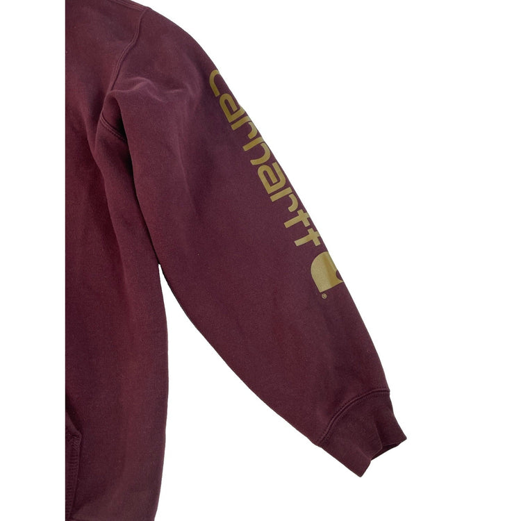 Men's Carhartt Maroon Logo Sleeve Loose Fit Pullover Hoodie Size XL