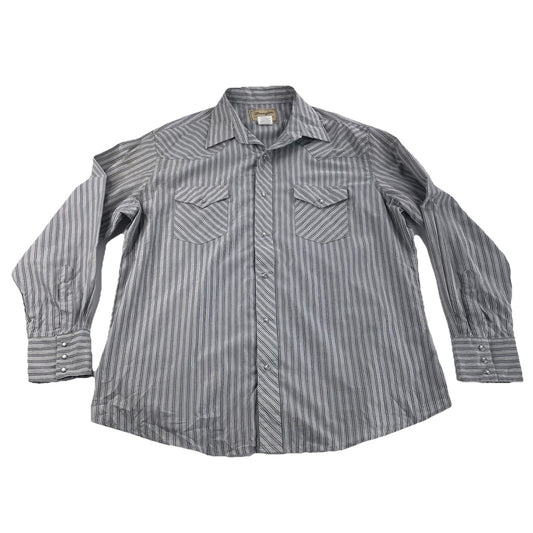 Men Wranglers Western Vertical Gray&White Stipes SnapDown LongSleeve Shirt SZ XL