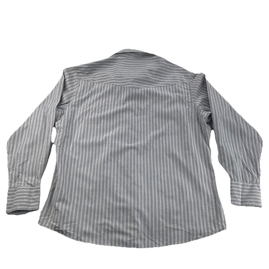 Men Wranglers Western Vertical Gray&White Stipes SnapDown LongSleeve Shirt SZ XL