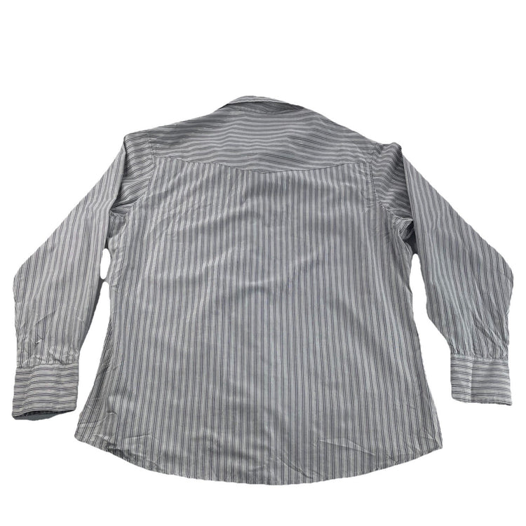 Men Wranglers Western Vertical Gray&White Stipes SnapDown LongSleeve Shirt SZ XL