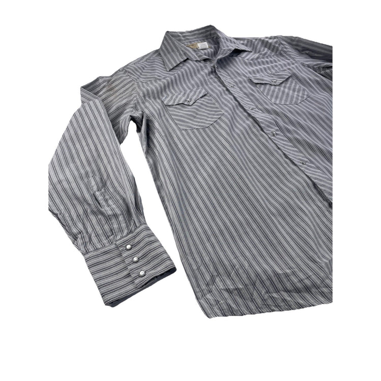 Men Wranglers Western Vertical Gray&White Stipes SnapDown LongSleeve Shirt SZ XL