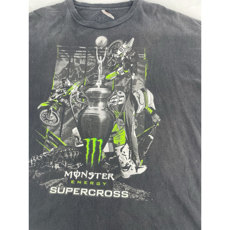 Mens Vintage Monster Energy Supercross Black Graphic T Shirt Size 2XL