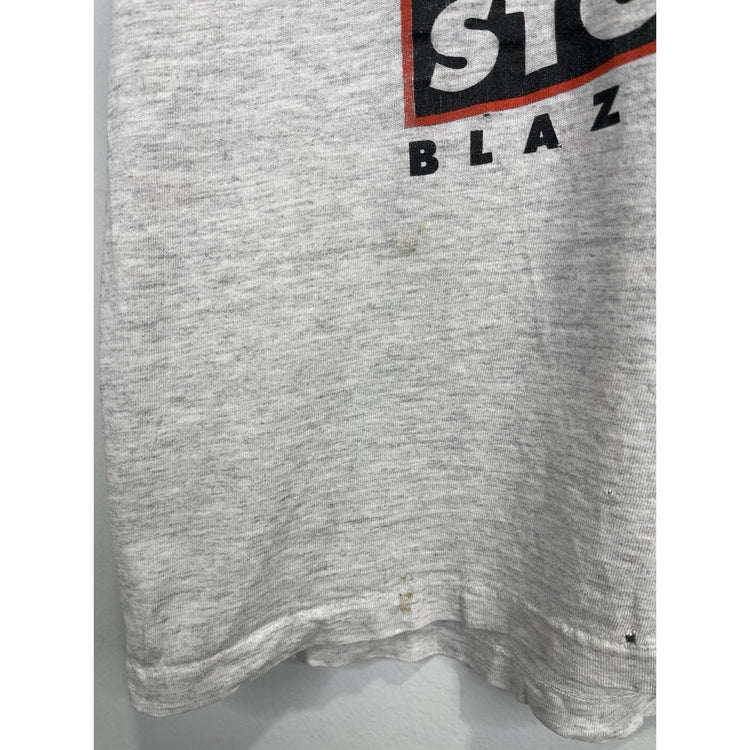 Vintage Mens “The Puck Stops Here” Blazers Hockey Grey T-shirt Size L