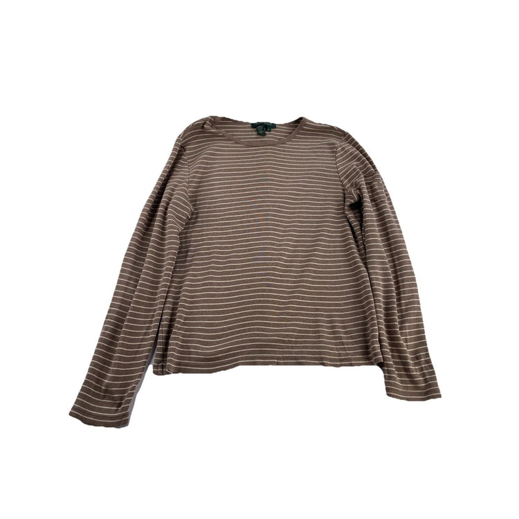 Womens Lauren Ralph Lauren Size Medium Tan Striped Long Sleeve