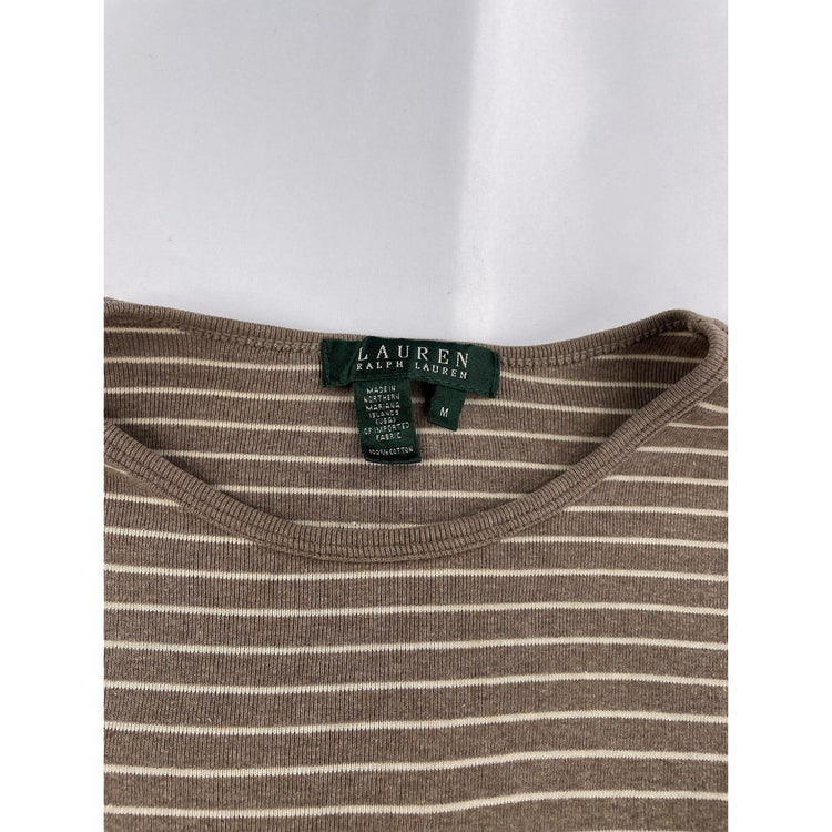 Womens Lauren Ralph Lauren Size Medium Tan Striped Long Sleeve