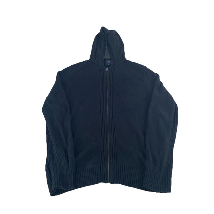 Men’s Gap Black Full-Zip Hooded Sweater Ribbed Knit Size L