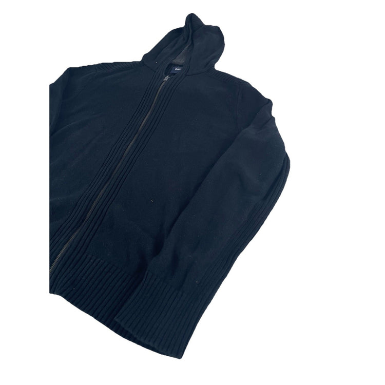 Men’s Gap Black Full-Zip Hooded Sweater Ribbed Knit Size L