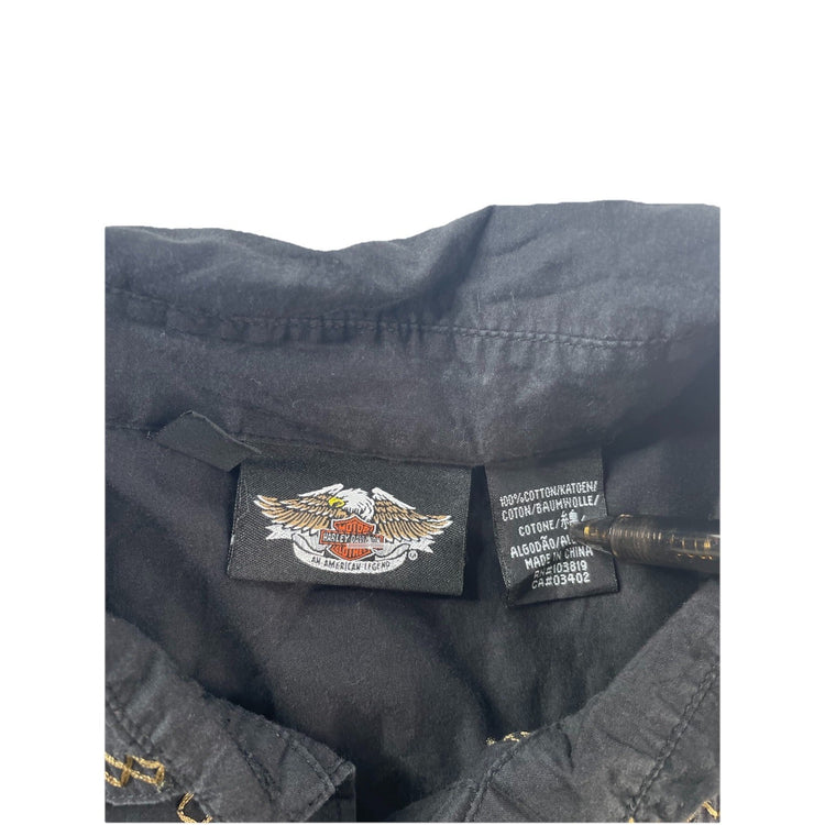 Womens Harley Davidson Black Embroidered Button Up Shirt Size 1X