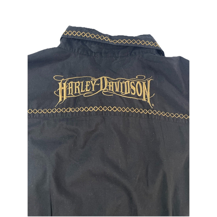 Womens Harley Davidson Black Embroidered Button Up Shirt Size 1X