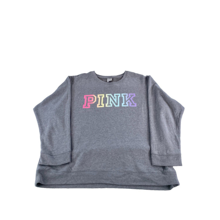 Womens Victoria's Secret PINK Gray Pastel Rainbow Graphic Sweatshirt Size XXL