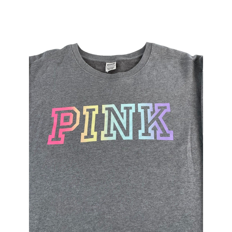 Womens Victoria's Secret PINK Gray Pastel Rainbow Graphic Sweatshirt Size XXL