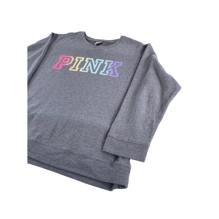 Womens Victoria's Secret PINK Gray Pastel Rainbow Graphic Sweatshirt Size XXL