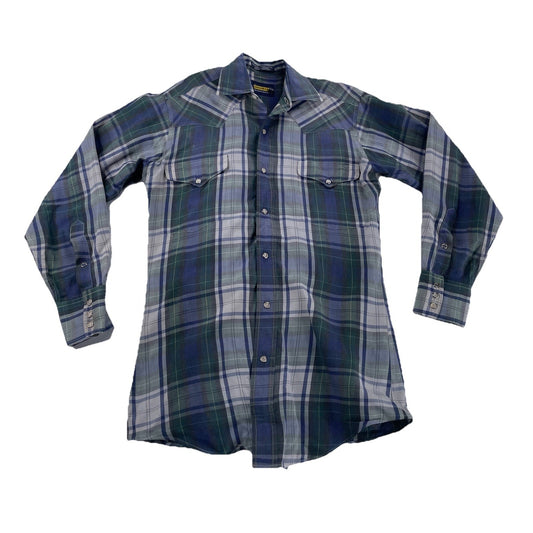 Mens Vintage Panhandle Slim-Fit Long Sleeve Western Plaid Shirt Size 14 1/2 33