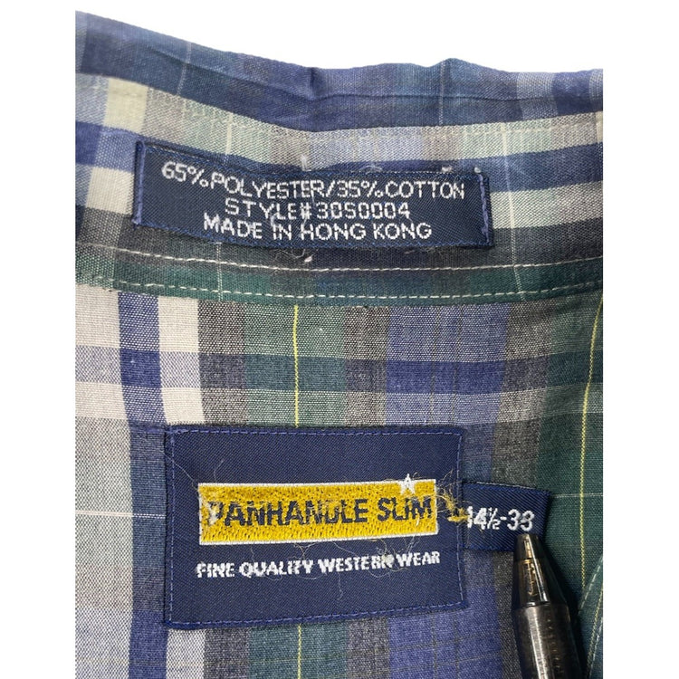 Mens Vintage Panhandle Slim-Fit Long Sleeve Western Plaid Shirt Size 14 1/2 33