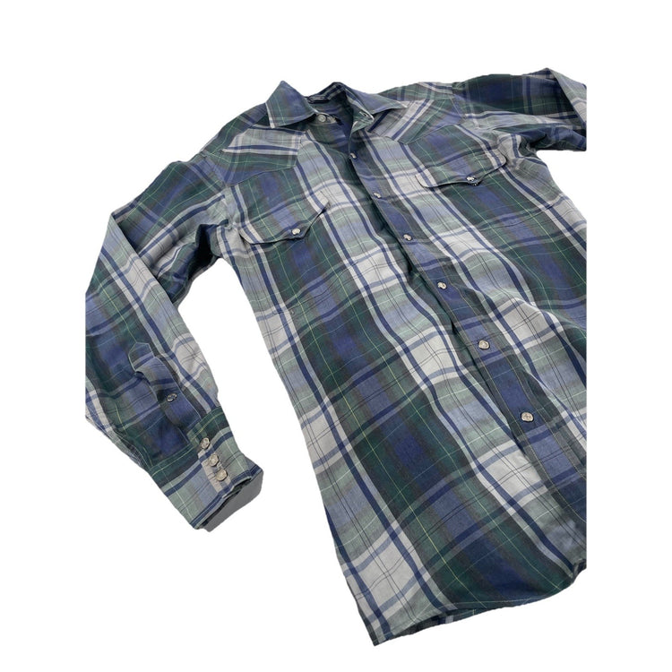 Mens Vintage Panhandle Slim-Fit Long Sleeve Western Plaid Shirt Size 14 1/2 33