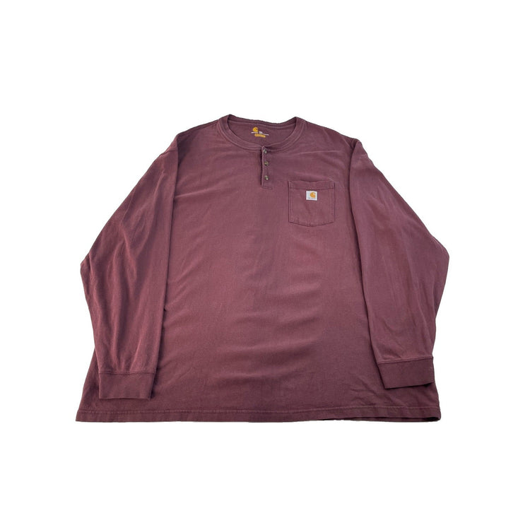 Men's Carhartt Long Sleeve Henley Pocket Shirt Maroon Size 3XL