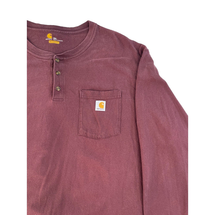 Men's Carhartt Long Sleeve Henley Pocket Shirt Maroon Size 3XL