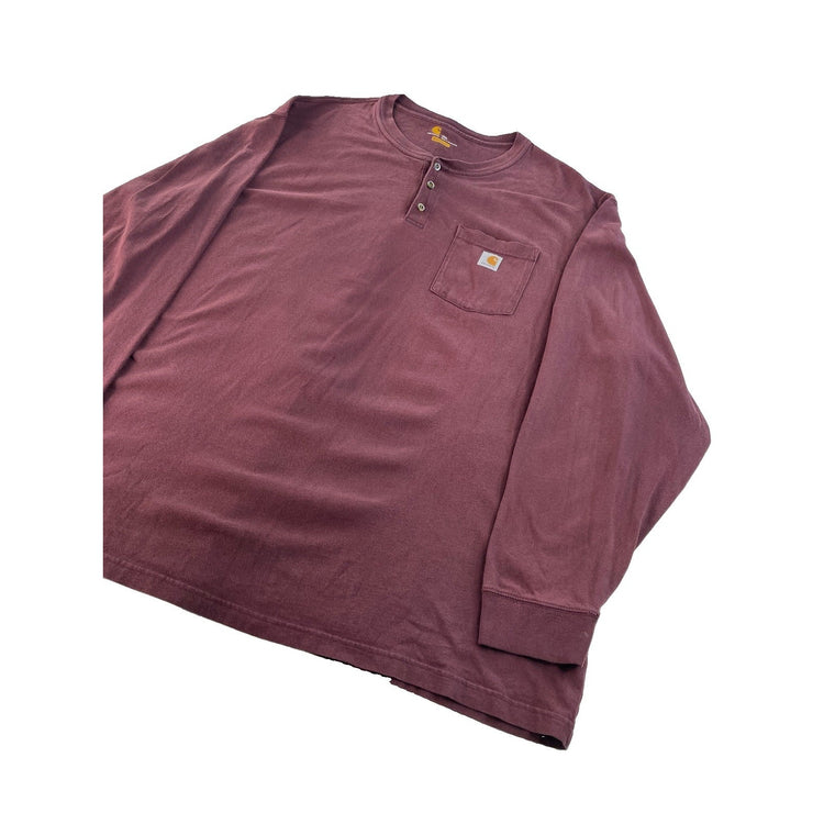 Men's Carhartt Long Sleeve Henley Pocket Shirt Maroon Size 3XL
