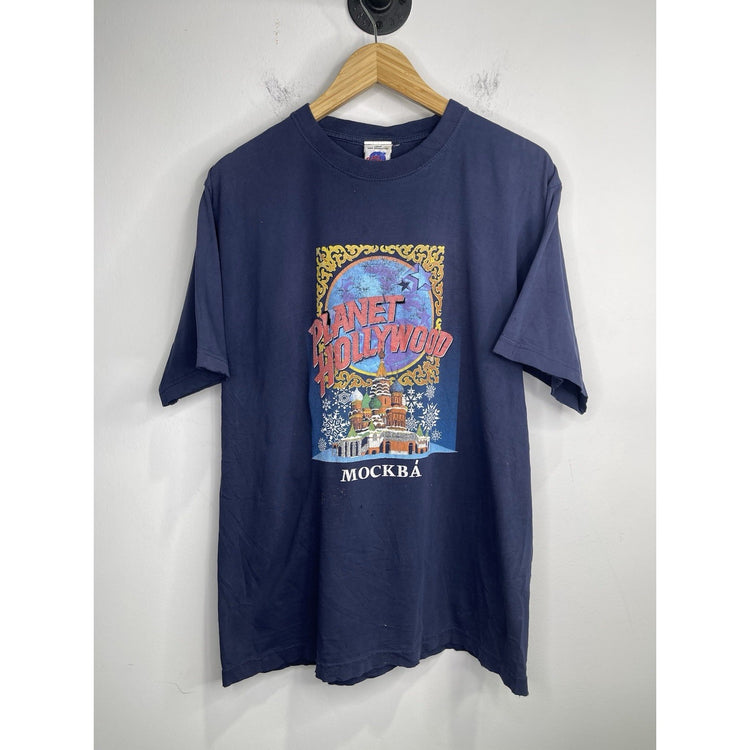 Men’s VTG Planet Hollywood Moscow T-Shirt Navy Blue 1991 USA Made Sz L