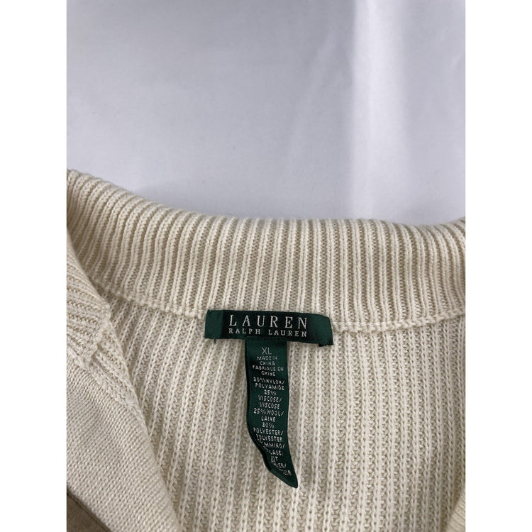 Womens Lauren Ralph Lauren Size XL White Mock Neck Knitted Sweater