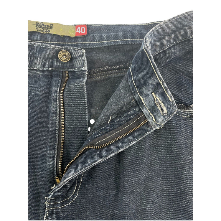 Mens Vintage Escape Baggy Streetwear Black Denim Pants Size 40x30