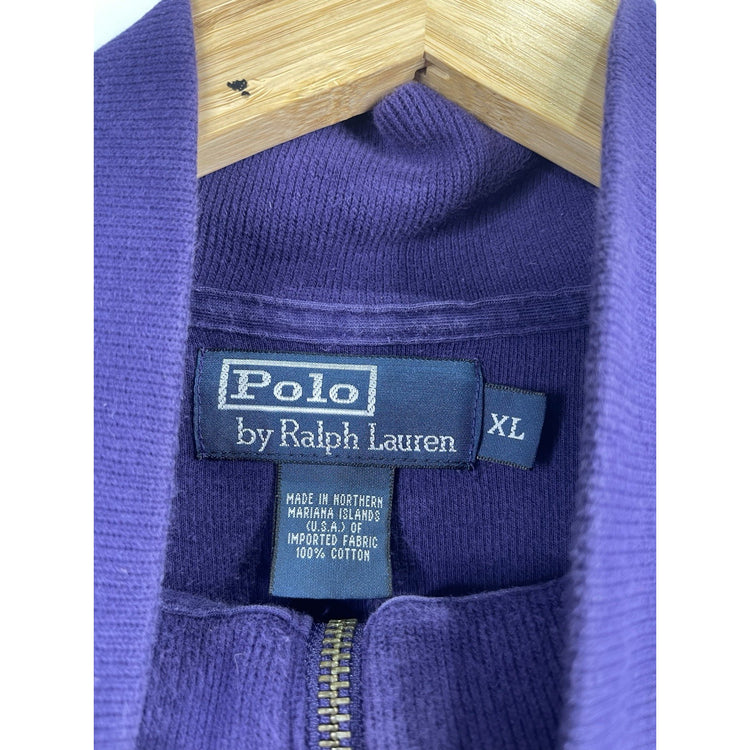 Vintage Polo By Ralph Lauren Purple Red Pony 1/4 Zip Long Sleeve Sweater Size XL