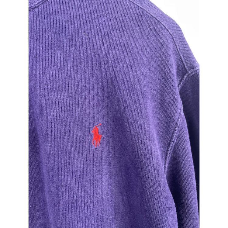 Vintage Polo By Ralph Lauren Purple Red Pony 1/4 Zip Long Sleeve Sweater Size XL