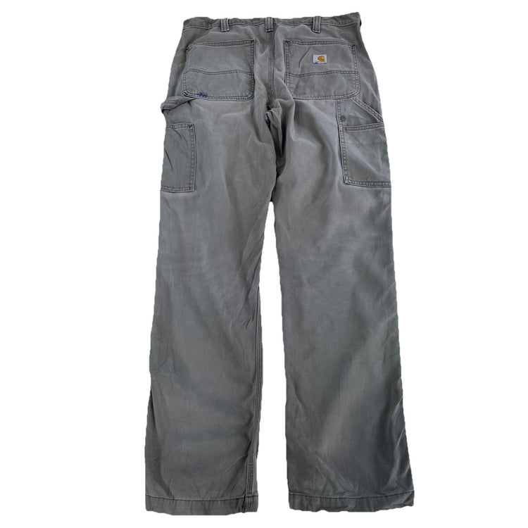 Mens Carhartt Gray B324 Canvas Work Dungaree Carpenter Jeans Size 34X32