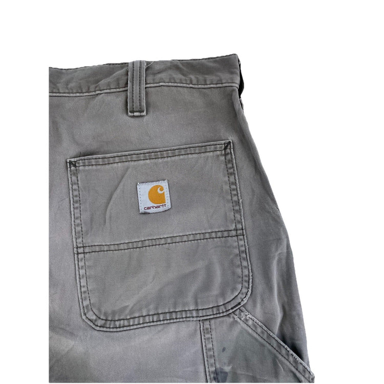 Mens Carhartt Gray B324 Canvas Work Dungaree Carpenter Jeans Size 34X32
