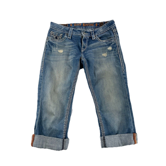 Womens Rock Revival Kai | Capri | baddazled blue jeans size 28