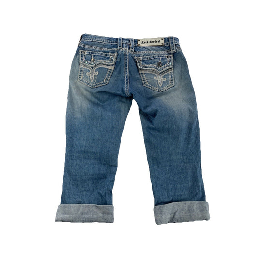 Womens Rock Revival Kai | Capri | baddazled blue jeans size 28