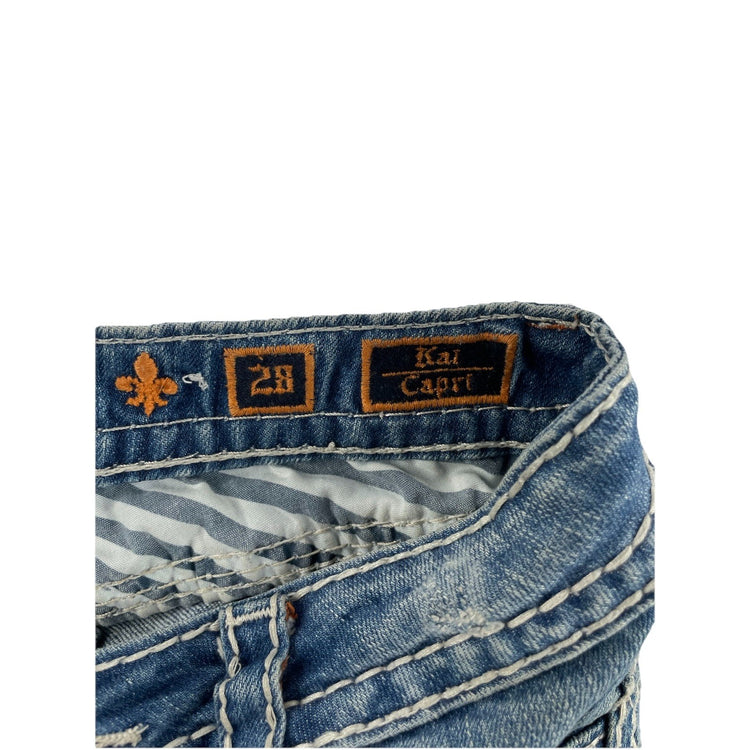 Womens Rock Revival Kai | Capri | baddazled blue jeans size 28