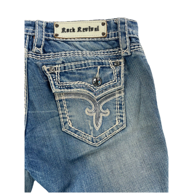 Womens Rock Revival Kai | Capri | baddazled blue jeans size 28