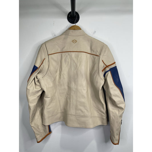 Men’s Beige Motor Harley Davidson Biker Full Zip Jacket Sz L