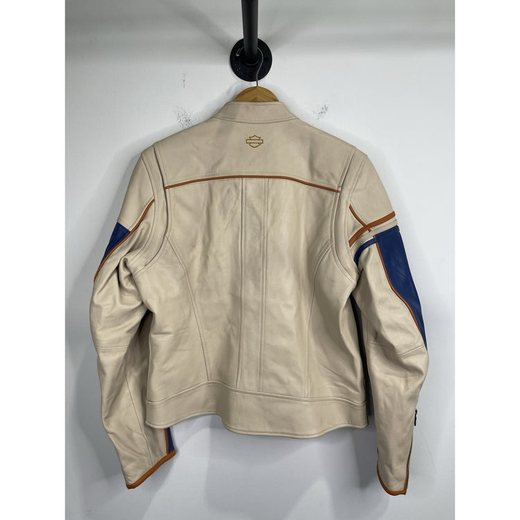 Men’s Beige Motor Harley Davidson Biker Full Zip Jacket Sz L