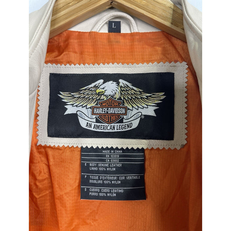 Men’s Beige Motor Harley Davidson Biker Full Zip Jacket Sz L