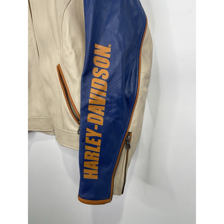 Men’s Beige Motor Harley Davidson Biker Full Zip Jacket Sz L