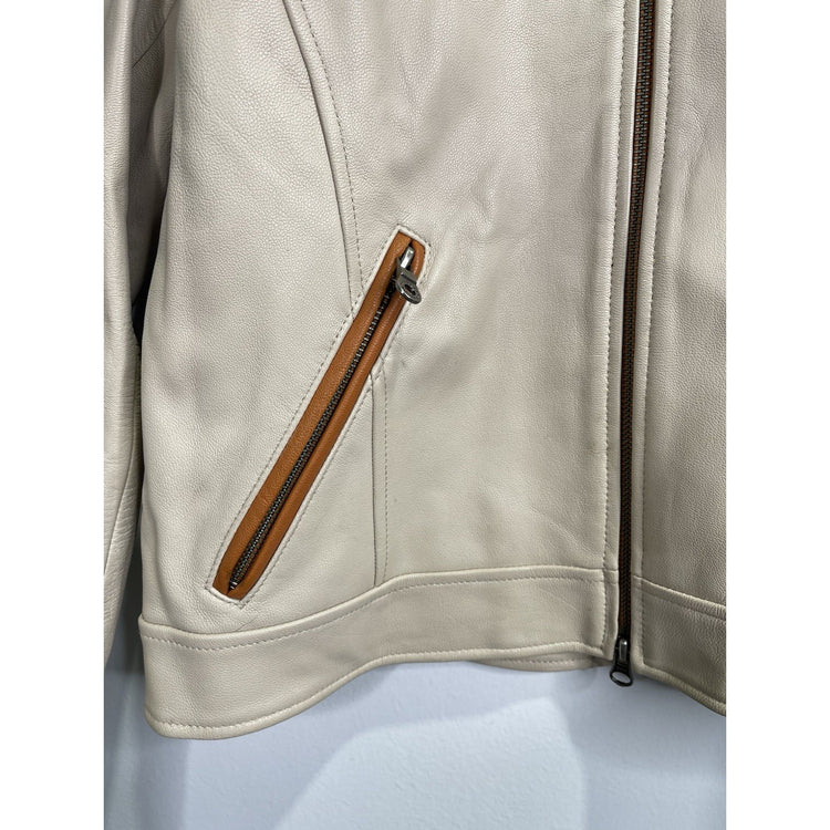 Men’s Beige Motor Harley Davidson Biker Full Zip Jacket Sz L