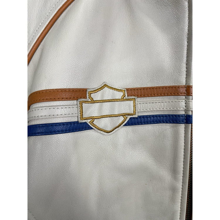 Men’s Beige Motor Harley Davidson Biker Full Zip Jacket Sz L