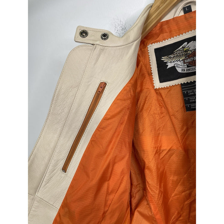Men’s Beige Motor Harley Davidson Biker Full Zip Jacket Sz L