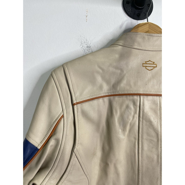 Men’s Beige Motor Harley Davidson Biker Full Zip Jacket Sz L