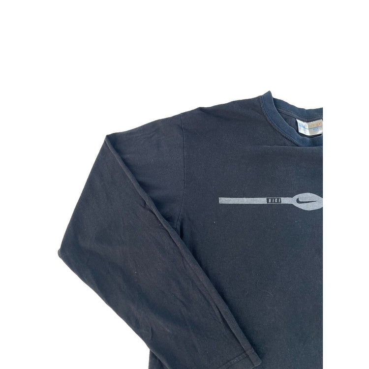 Mens Vintage Nike Long Sleeve T-Shirt Black Graphic Logo Tee Size XL/L Heavy