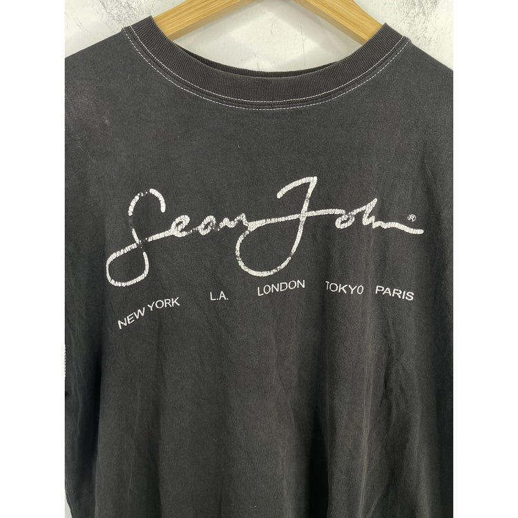 Vtg Y2k Sean John Mens T Shirt Black Graphic Spell Out Heavy Cotton L 16/18