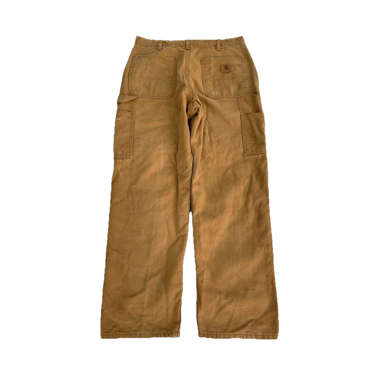 Mens Carhartt Brown Loose Fit  Flannel Lined Pants Size 32x30