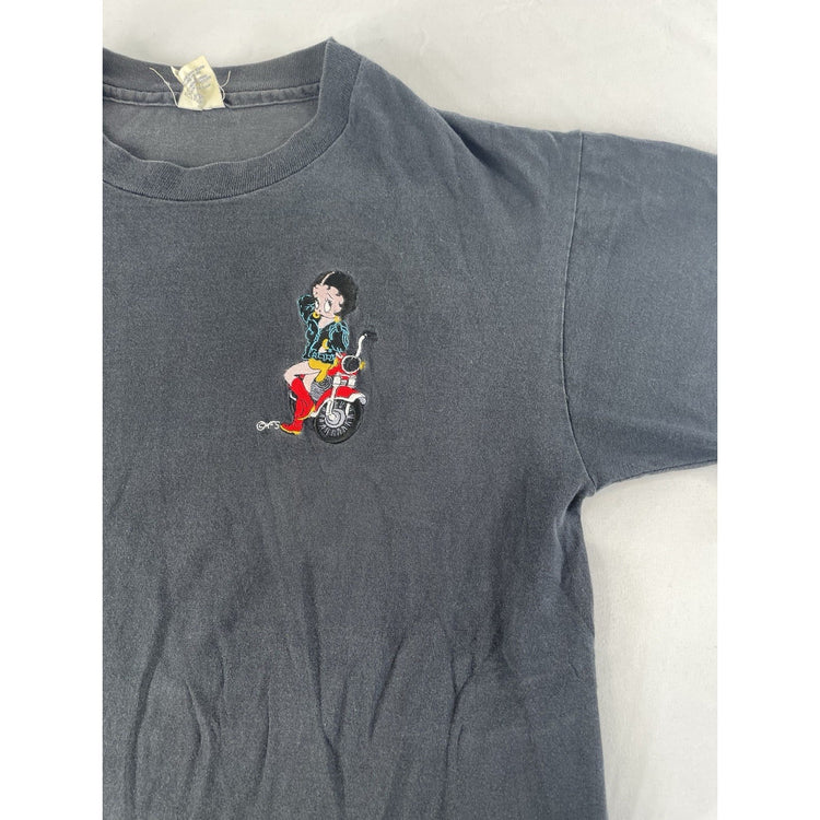 Mens Vintage College Ware Black Embroidered Biker Betty Boop T Shirt Size Large