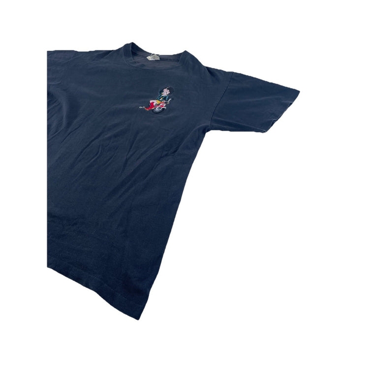 Mens Vintage College Ware Black Embroidered Biker Betty Boop T Shirt Size Large