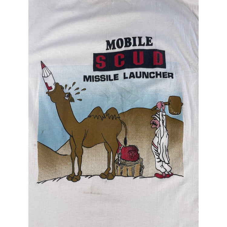 Mens Vintage 1990s White ‘Mobile Scud Missile Launcher’ Graphic T Shirt Size XL