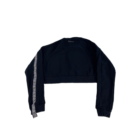Womens Gymshark Black Gray Graphic Tape Accent Cropped Sweatshirt Size M