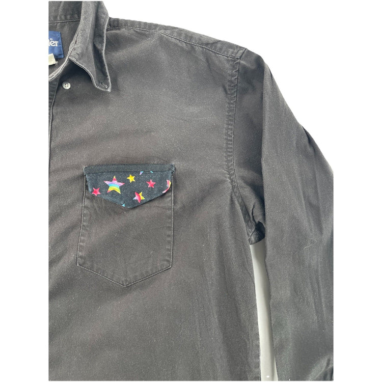 Mens Wrangler Western Black Long Sleeve ButtonUp Rainbow Prints, Size LG